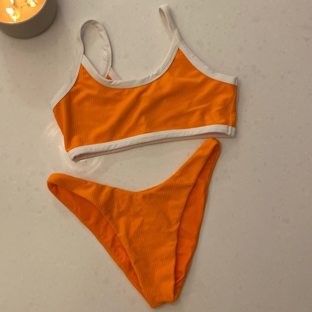 TJ Swim - sporty swimsuit set, orange/white